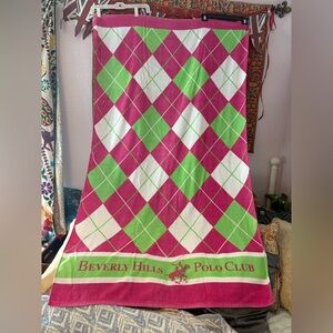 Beverly Hills Polo Club Preppy Argyle Beach Towel 80s Chic Style